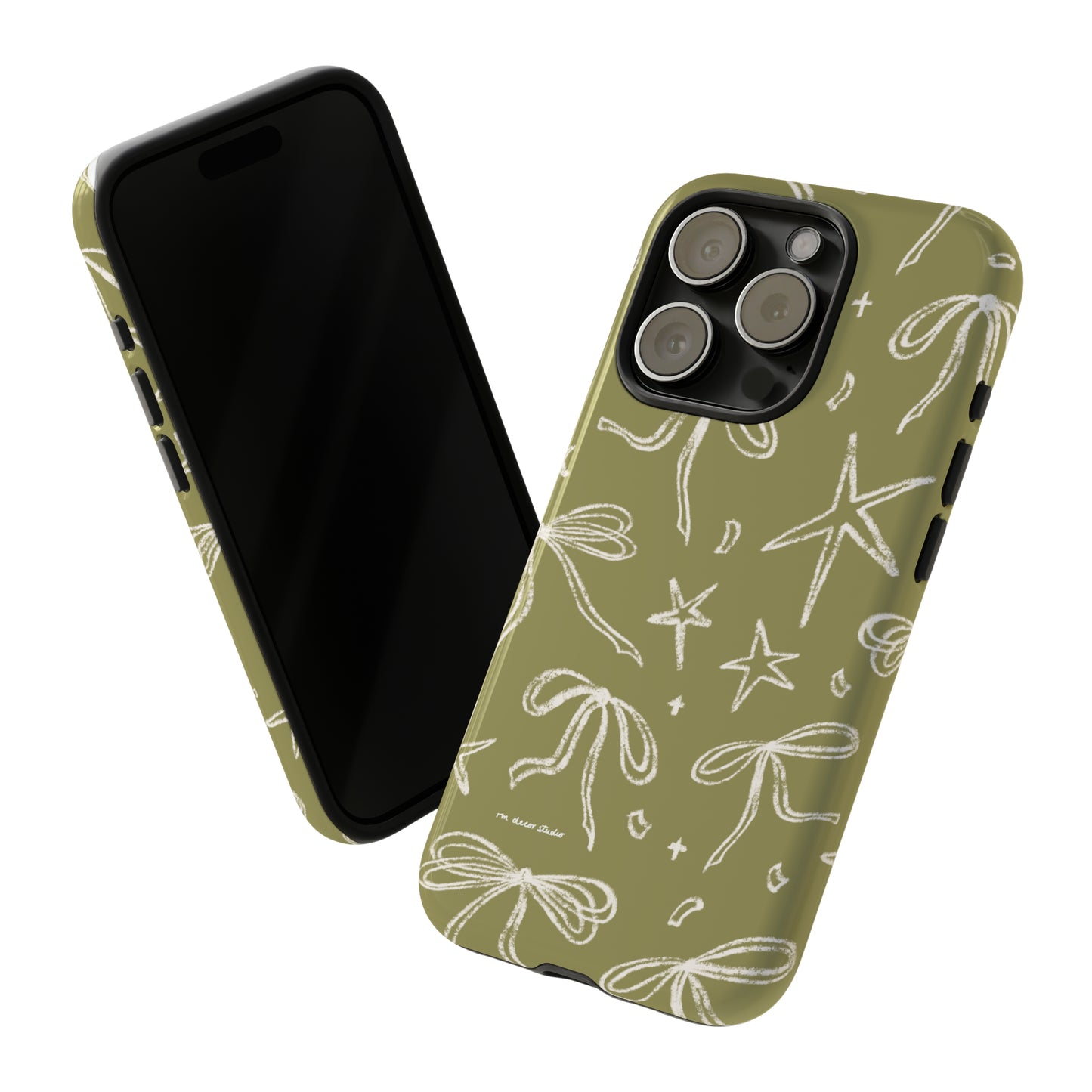 'Stars & Bows' Olive Green Double-Layered Protection Phone Case