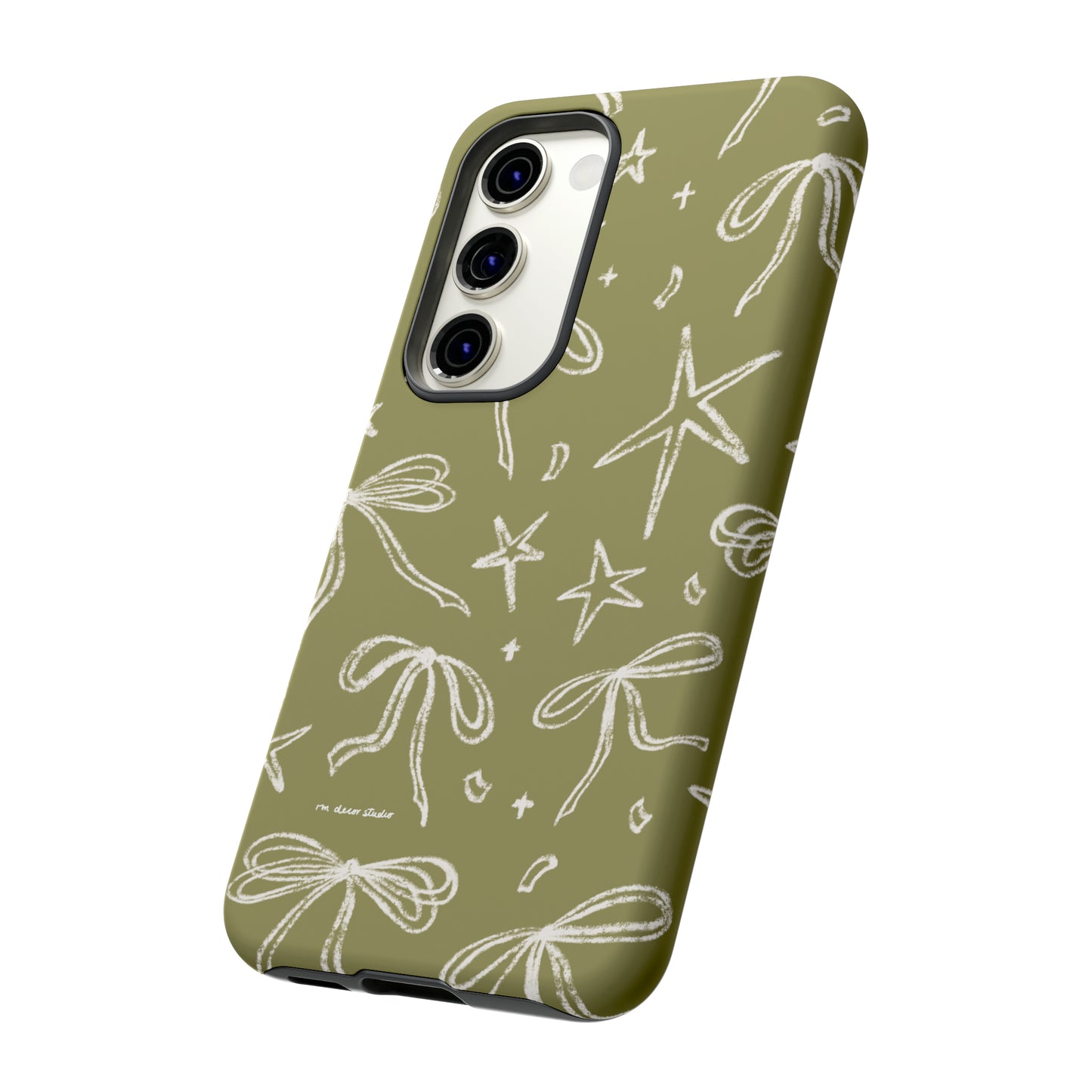 'Stars & Bows' Olive Green Double-Layered Protection Phone Case