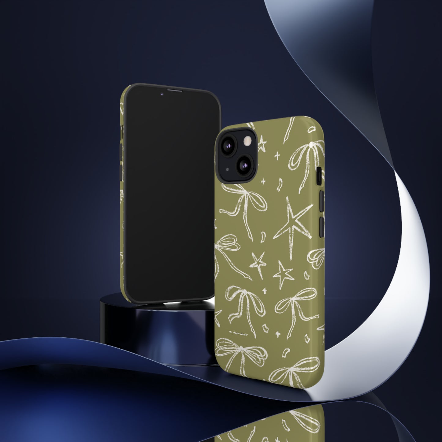 'Stars & Bows' Olive Green Double-Layered Protection Phone Case