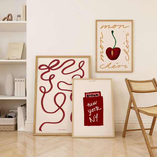 Burgundy Print Set of Three