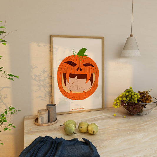 Cat in Pumpkin Print