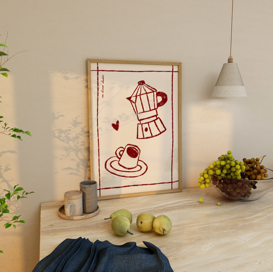 Coffee Pot Burgundy Print