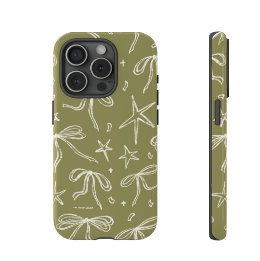 'Stars & Bows' Olive Green Double-Layered Protection Phone Case