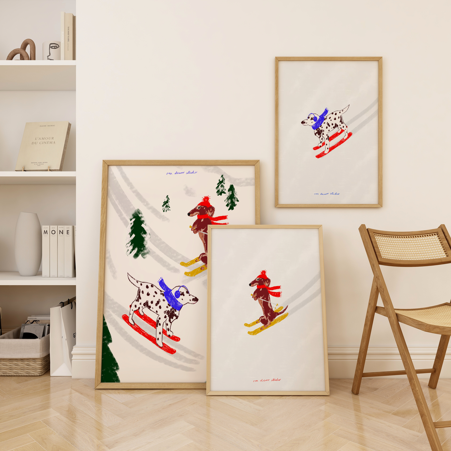 Skiing Dogs Print Set