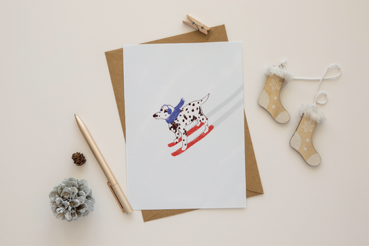 Skiing Dalmation Christmas Card